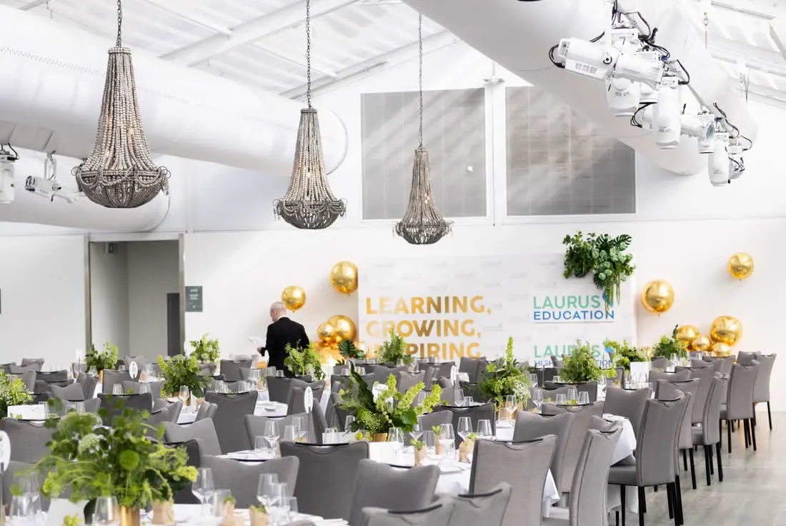 Branded backdrop wall installed at a corporate gala